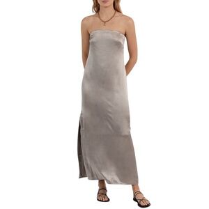 DISSH Mia Pewter Strapless Satin Maxi Dress US 8